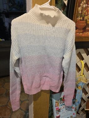 Soft Ombre Knit Turtleneck Sweater - White to Pink